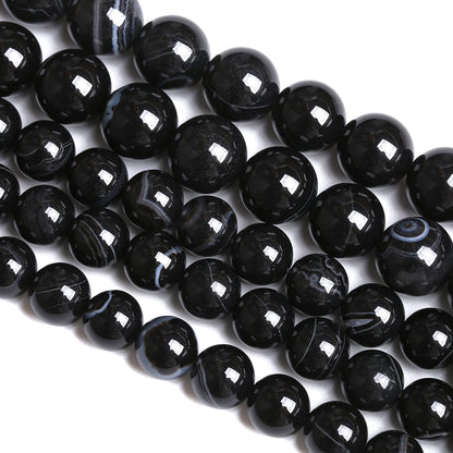 8mm 45PCS Natural Stone Black Agate Stripe Onyx Semi Precious Loose Beads for Jewelry Making DIY Bracelet