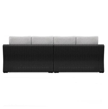 Signature Design by Ashley Beachcroft Casual Nuvella Weather Resistant Fabric 2-Piece Outdoor/Indoor Loveseat with Cushion and 4 Toss Pillows, Black & Light Gray