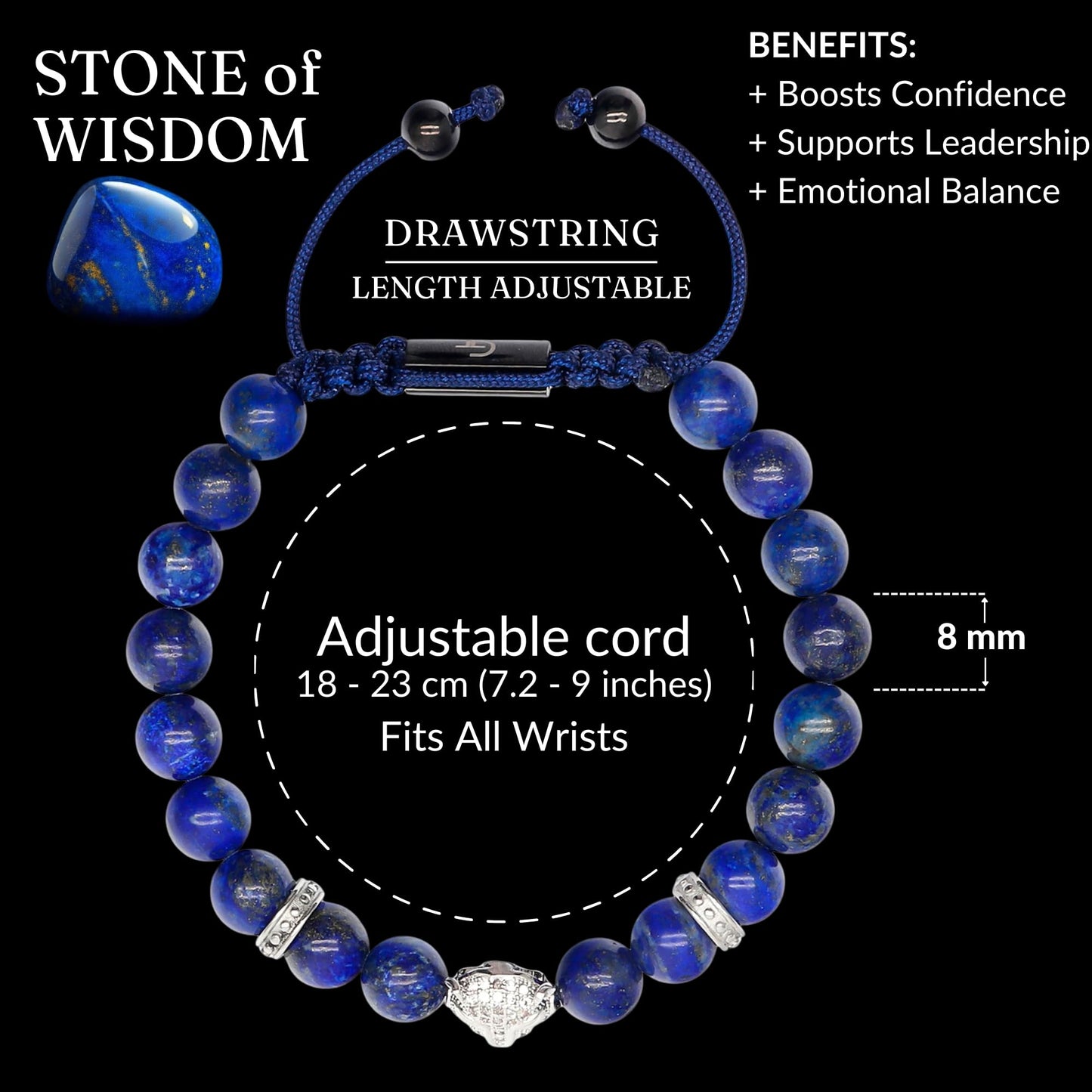 GT collection Men's Energy Bracelet with Gold Leopard Stainless Steel Bead, Adjustable Natural Gemstone Lapis Lazuli Bracelet for Men