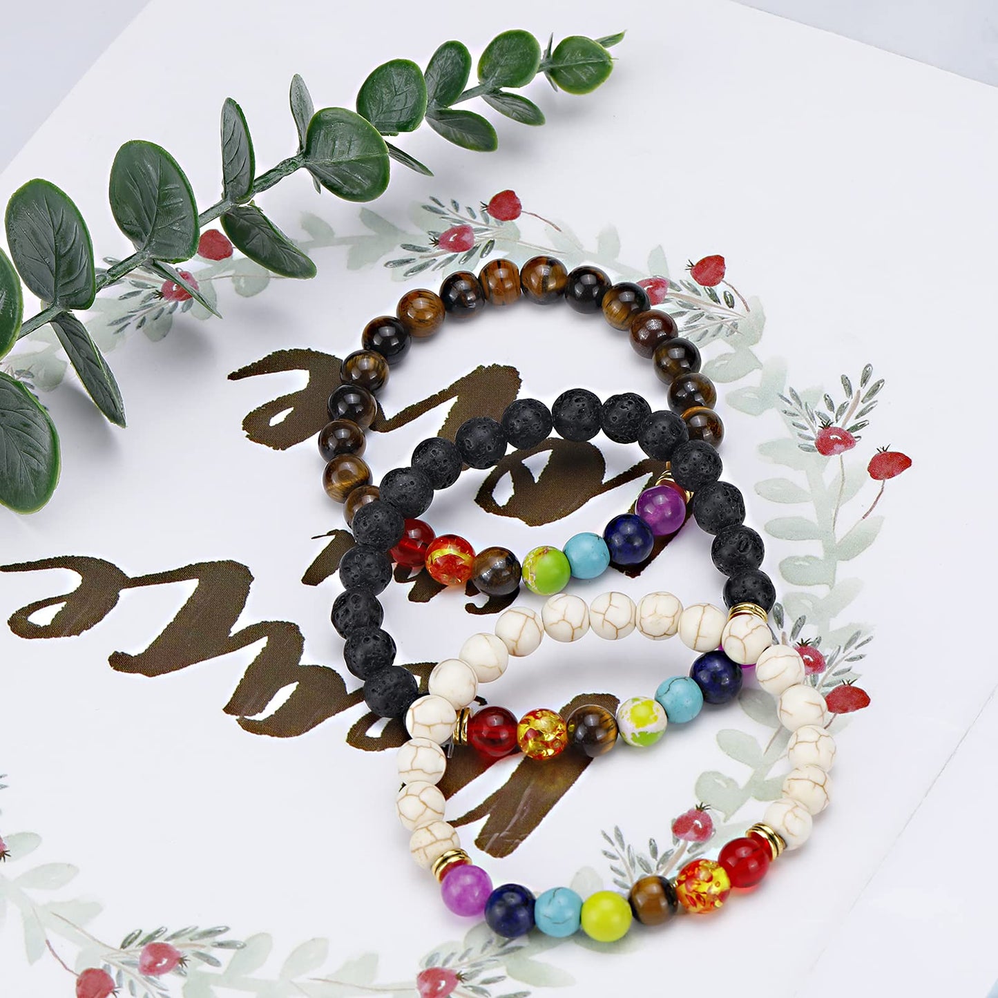 Hazms 18 Pcs Chakra Bracelets for Women Men-Crystal Bracelets Beaded Bracelets Rock 7 Chakra Crystals and Healing Stones Bracelets 8mm Relief Yoga Menditation Beads Bracelets for Womens