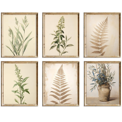 WINDVALE Botanical Wall Art Prints,Tropical Plants Leaves Prints,Rustic Neutral Floral Poster Retro Wildflower Wall Art Decor for Living Room Bedroom Bathroom Office 8x10 Unframed