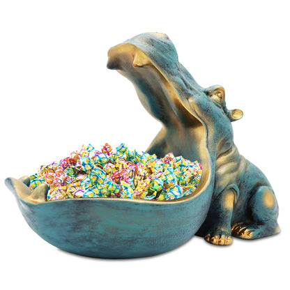 aboxoo Hippo Statue,Large Hippopotamus Figurine Home Sculpture with Resin, Hippo Candy Jar, Candy Dish Bowl for Office Desk, Key Bowl for Entryway Table,Container Storage Art Decor Box(Dark Blue)