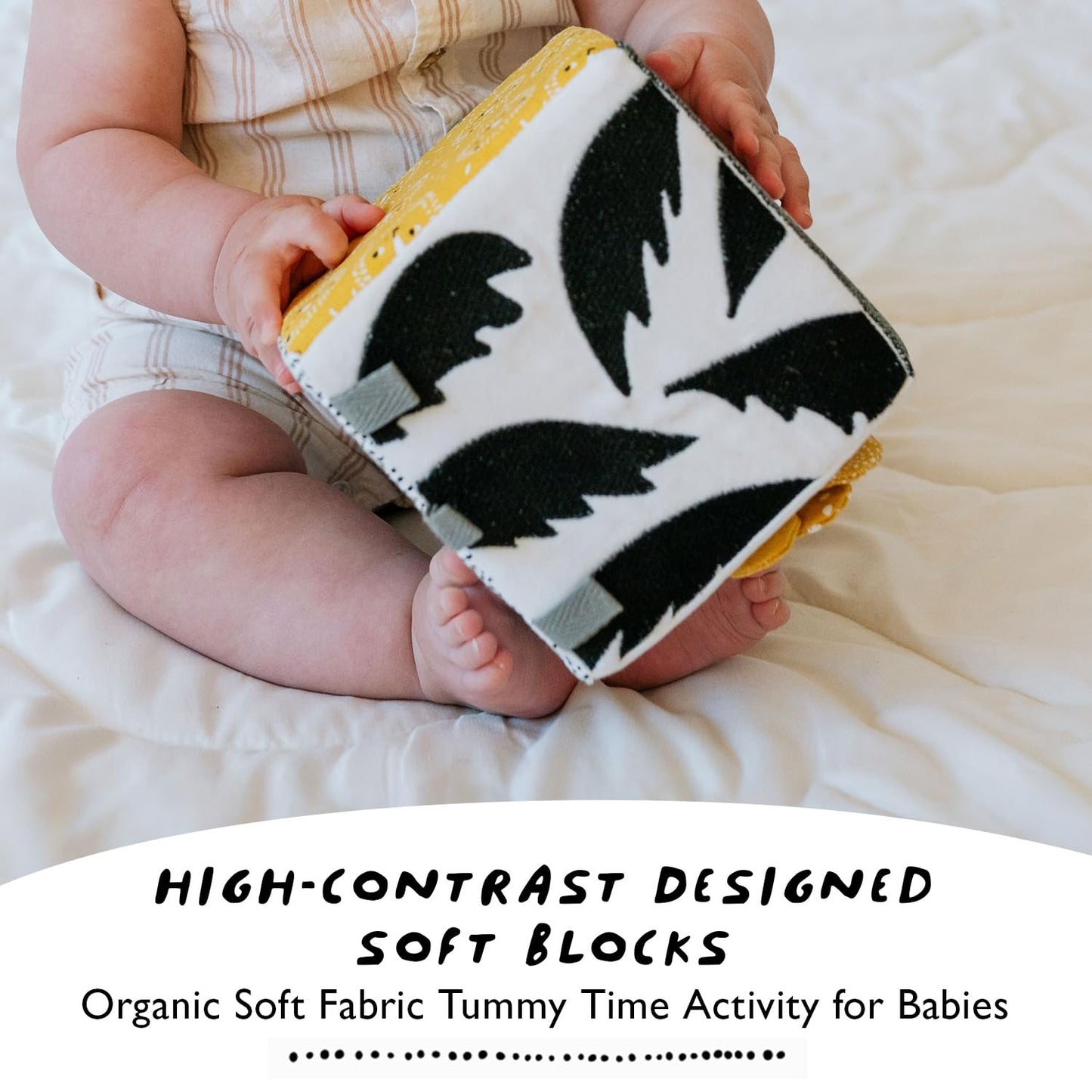 Wee Gallery Soft Block, Baby Sensory Toy with High-Contrast Graphics, Organic Soft Fabric Soft Blocks, Crinkle Flap and Textures, Tummy Time Activity for Babies and Toddlers - Woodland