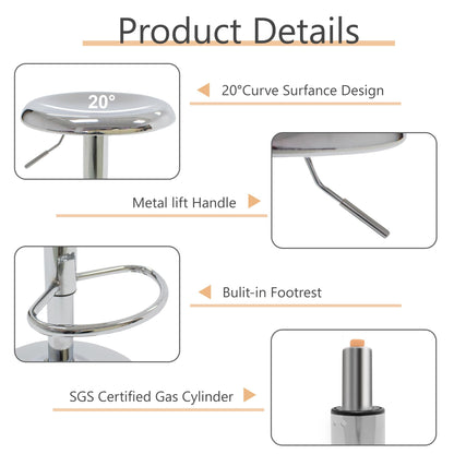CAROLMADE Bar Stools Set of 2, Adjustable Metal Bar stools Swivel Counter Height Stool Backless Barstools for Kitchen Island Pub, Chrome
