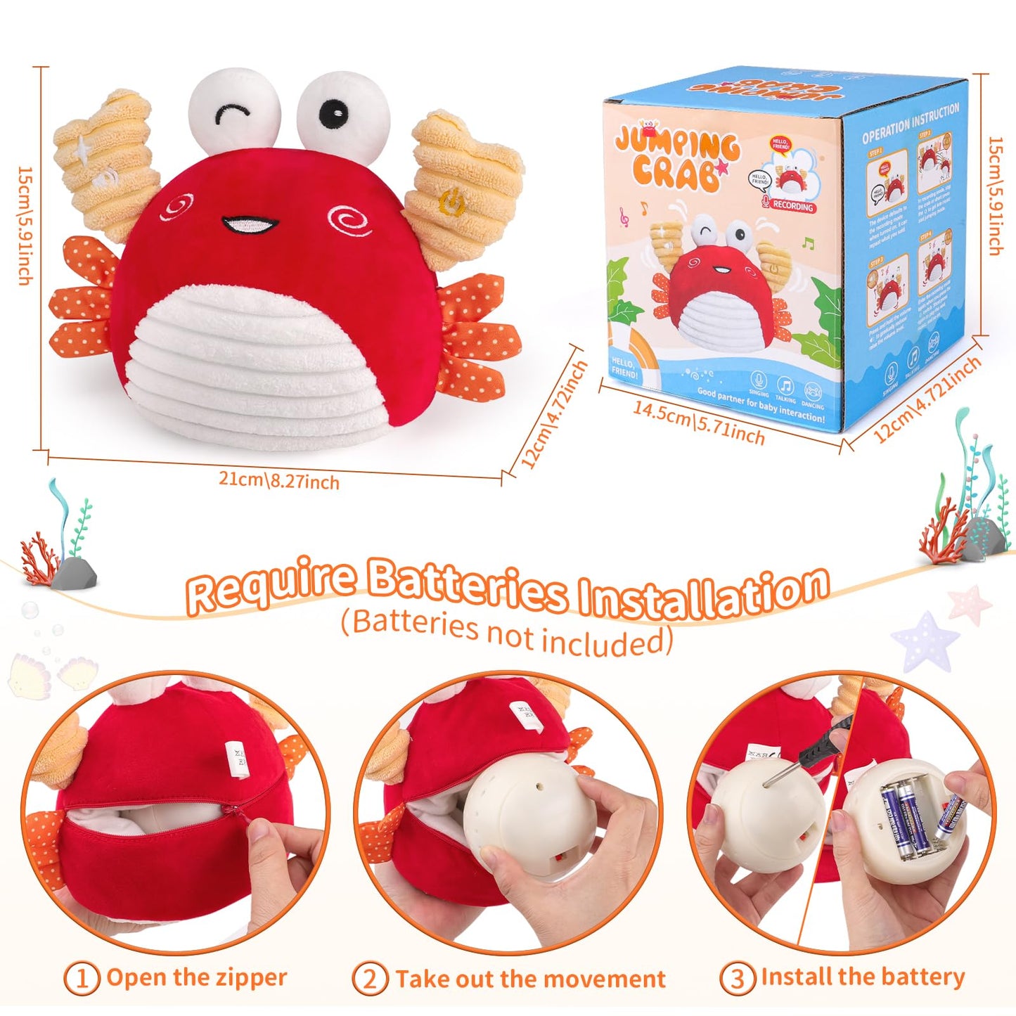 nicknack Baby Toys 0-6 Months – Crawling Dancing Bouncing Musical Learning Plush Crab,Interactive 100+ Songs Toy for 1 2 3 Year Old Boys Girls Sensory Birthday Gifts