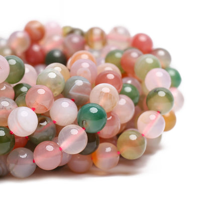 70PCS Natural 8MM Healing Gemstone, Yanyuan Agate Energy Stone Round Loose Beads, Semi-Precious Crystal Beads with Free Elastic String for Jewelry Making DIY