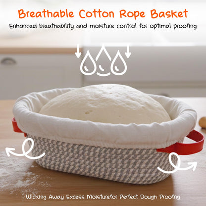 Sourdough Bread Baking Supplies, Cotton Rope Sourdough Starter Kit with 9'' Round & 10'' Oval Banneton Basket with Non-Stick Dutch Oven Liner & Covers, Sourdough Gift for Bakers Women Wife Mom(39pcs)