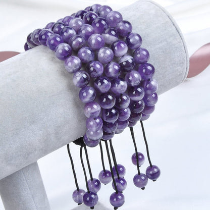 MASSIVE BEADS Natural Healing Power Gemstone Crystal Beads Unisex Adjustable Macrame Bracelets (Dream Amethyst, 8mm)