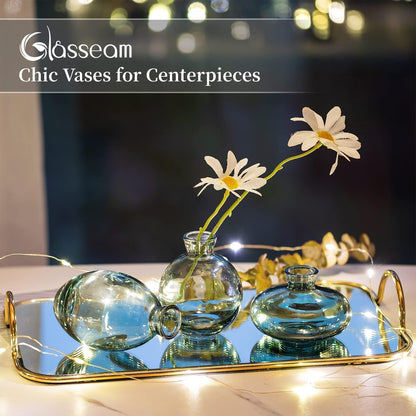 Bud Vases 3Pcs/Set Small Vases Handmade Cute Green Small Vases for Flowers Centerpieces Glass Vases Mini Vase Home Decor Centerpieces, Events Table Decor