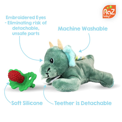 RaZbaby Penguin RaZbuddy w/RaZberry Teething Relief Pacifier – Soothes Sore Gums w/Nature-Inspired Texture, 100% BPA-Free Silicone Teether, Detachable Stuffed Animal – 3 Months+ Teether, Blue