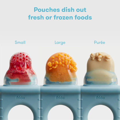Frida Baby Push Pop Feeder, Baby Fruit Feeder + Get-A-Grip Teether Teething Toy | 100% Food-Grade Silicone Food Pacifier & Teether Toy for Baby 0-6, 12, 18 Months Infant, (Blue)