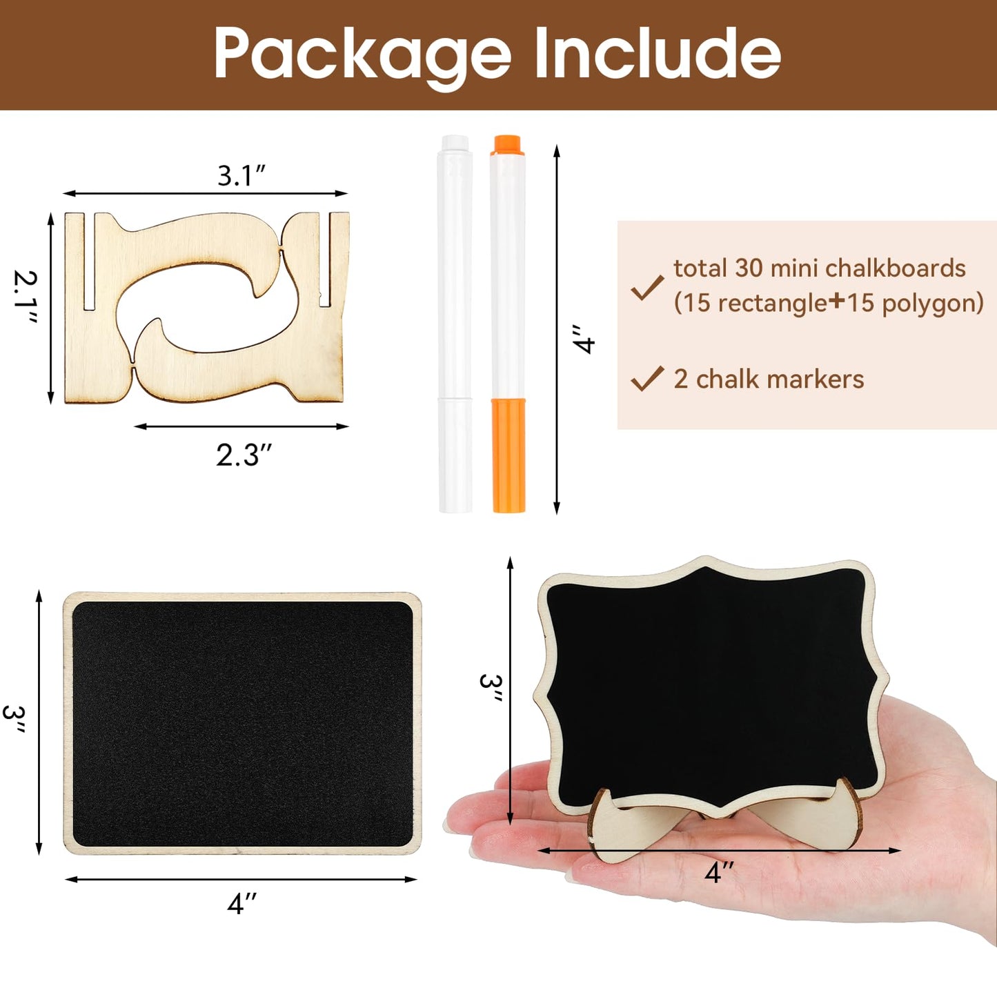 30 Pack Mini Chalkboard Signs, Food Labels for Party Buffet, Small Wooden Chalk Board Signs with Easel Stand & Markers, Reusable, Zero Residue Place Cards for Table Setting or Numbers, Outdoor Indoor