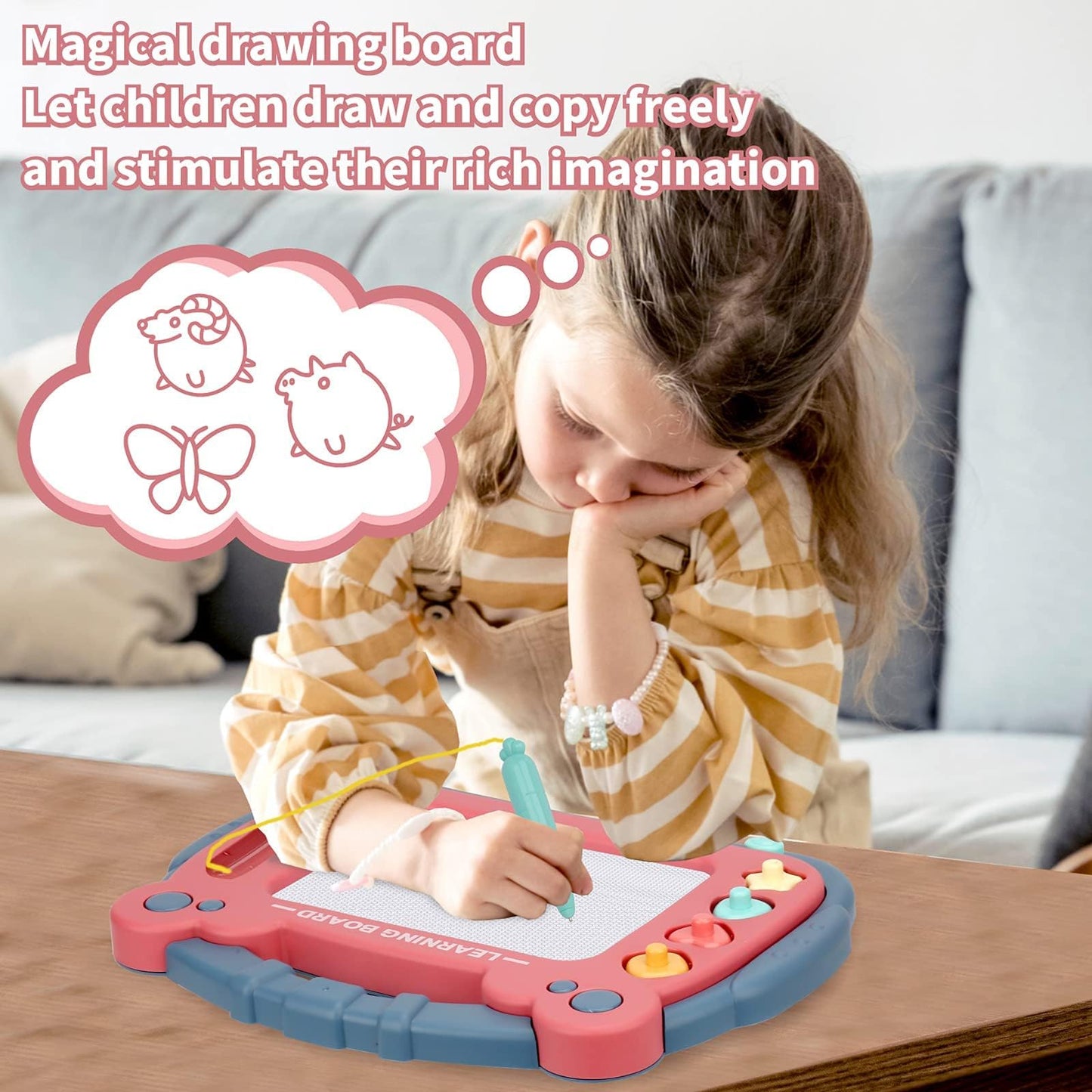 HCFJEH Magnetic Drawing Board for Toddlers 3, Color Erasable Doodle Writing Pad, Learning Painting Sketch Pad, Best Birthday Easter Christmas Halloween Kids Toy Gifts for Boys and Girls(Blue)