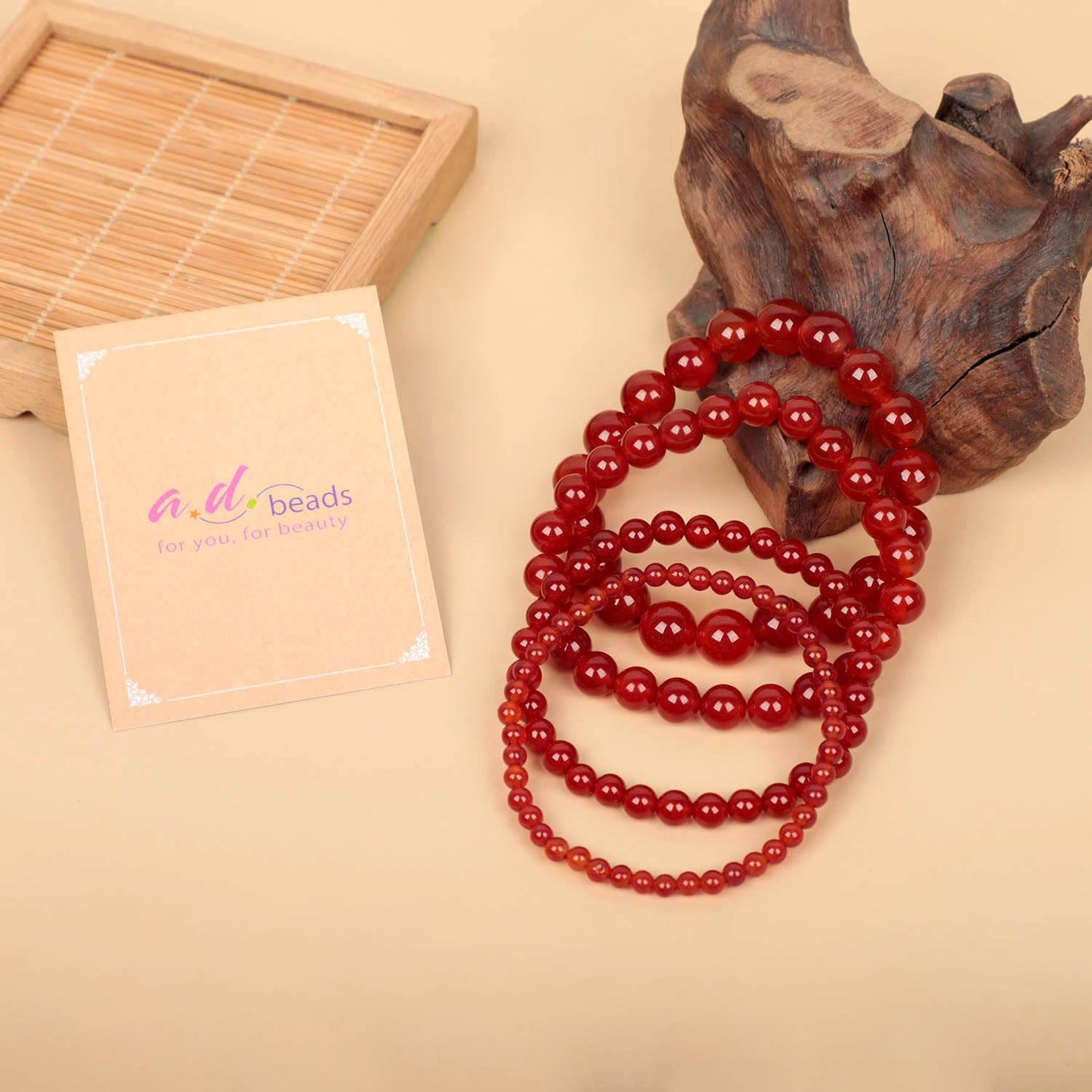 AD Beads Handmade Gemstone Stretch Elastic Bracelet Crystal Healing Reiki Nature's Beauty and Spiritual Essence Unisex (6mm, Carnelian (Life Enjoyment))