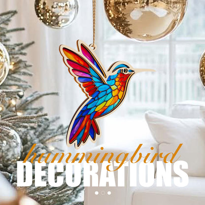 Hummingbird Christmas Ornament, Hummingbird Gifts,Stained Glass Window Hanging Gift for Women, Wood & Acrylic Memorial Keepsake for Christmas Tree, Home Decor (Burlywood)