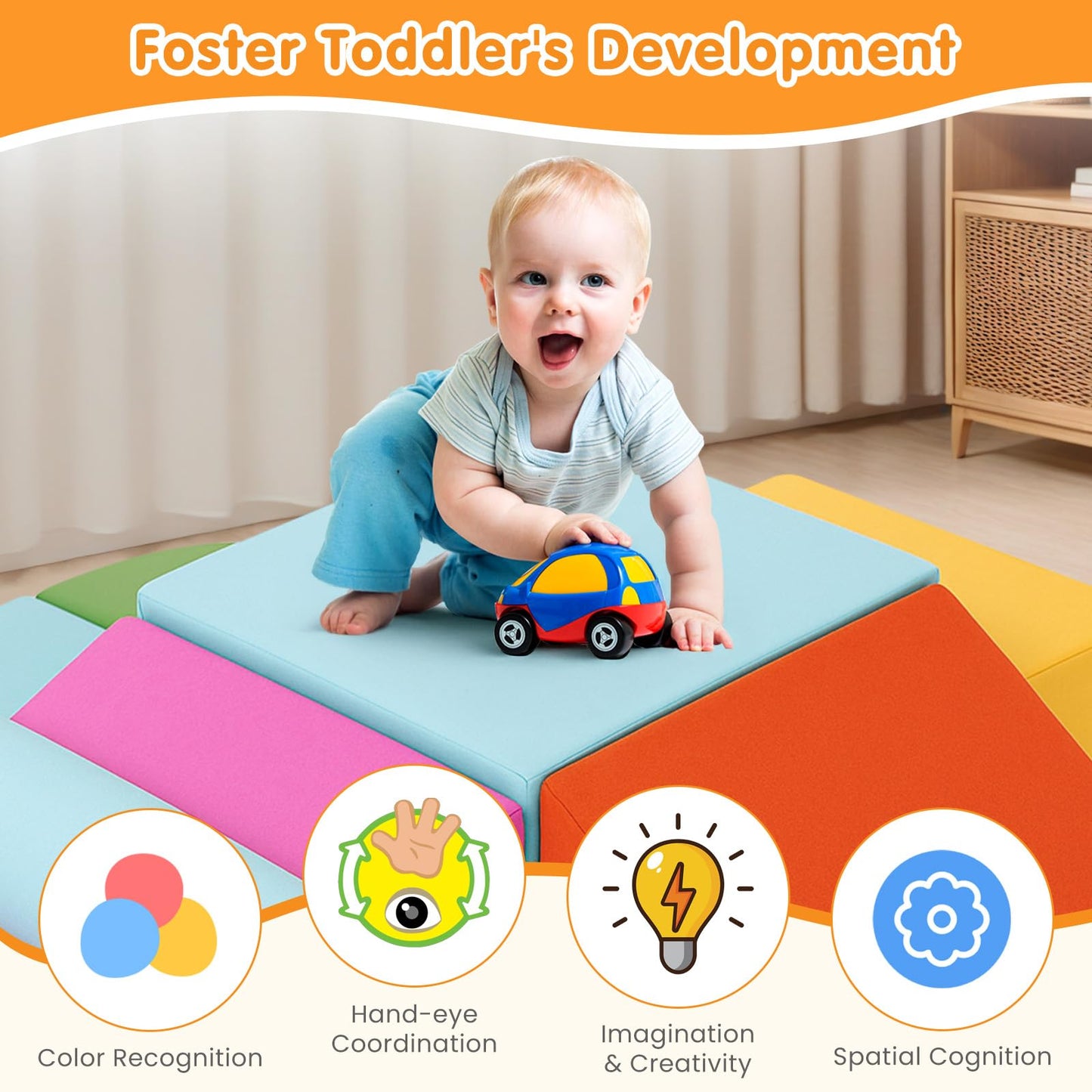 7PCS Climbing Toys for Toddlers 1-3 Inside, Foam Baby Climbing Blocks Soft Play Set for Toddlers 1-3, Corner Toddler Climbing Toys Indoor Baby Climbing Gym for Toddler Climbing Crawling and Sliding