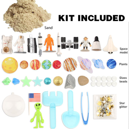 Space Themed Sensory Bin Filler,Planet Toys for Kids, Universe Solar System for Autistic Children, Space Astronauts Sensory Toys for Toddlers with 9 Planets, Sand, 3 Tools and More