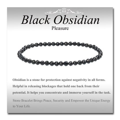 MASSIVE BEADS Natural Genuine Gemstone Beads Healing Crystal Chakra Reiki Jewelry Faceted Round Beads Bracelets (Black Obsidian, 3mm)