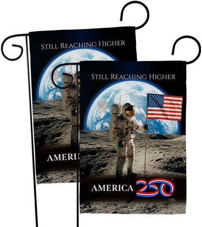 America 250 Flag Astronaut Milestone Moon Landing Garden Poster 2 Pcs Pack Official Licensed Merchandise Garve Yard Decor Canvas Print Textile Woven Tapestry USA 250th Anniversary Decoration Gift