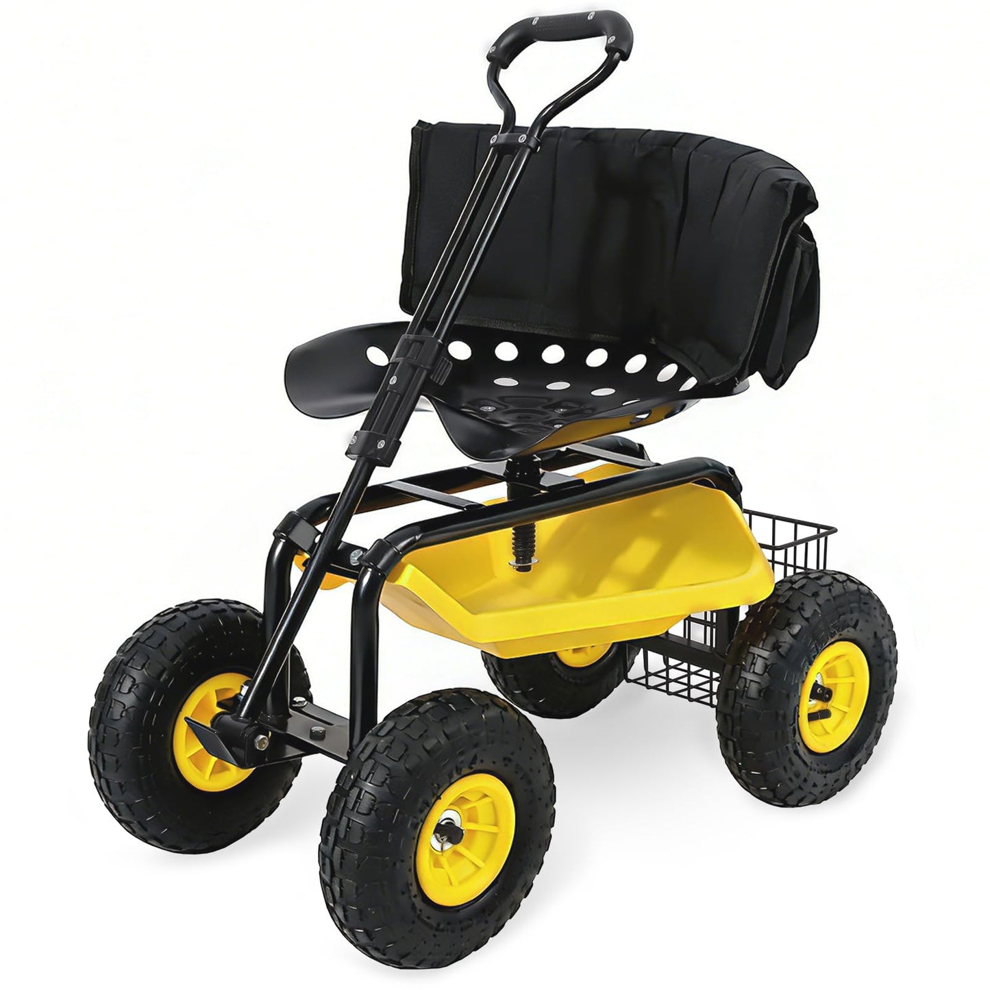 Sekey Garden Cart Rolling Workseat with Backsupport & 360° Swivel Seat, Heavy Duty Garden Scooter with Adjustable Height, Tool Tray, All-Terrain Wheels, 440 lbs Capacity for Seniors & Gardeners