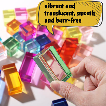 Dinhon 100 Pcs Acrylic Blocks for Toddler - 10 Colors Rainbow Gem Blocks, 2.5x2.5cm Crystal Cubes Stacking Rainbow Toy for Kids 1-5 Years Old, Light Table Blocks Bulk Birthday Gift