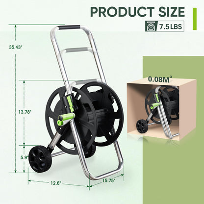 Random Colors Garden Hose Reel Cart, Holds 75-150 Feet of 5/8-Inch Hose, Portable Hose Reel Cart With Wheels,Adjustable Handrail, Quick Hose Connector