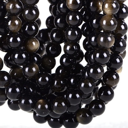 ICAI (Gold Obsidian) Natural Stone Beads Gemstone Round Loose Beads Crystal Energy Stone Healing Power for Jewelry Making DIY,1 Strand 35-37pcs(10mm)