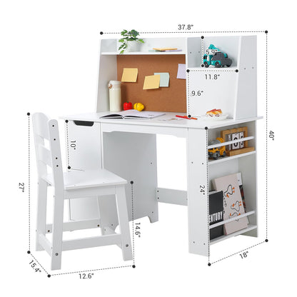 Garvee Kids Desk and Chair Set, Wooden Study Table with Storage Shelf, Bulletin Board for Children 3-8