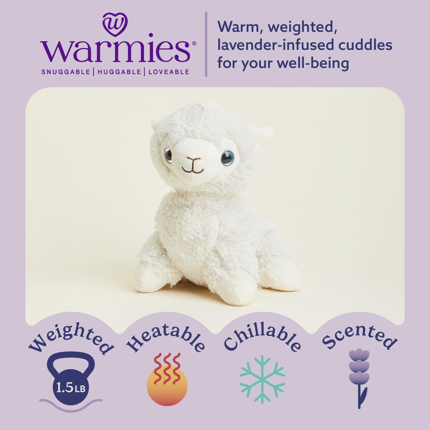 warmies Microwavable & Weighted Stuffed Animals, Llama - Heated Stuffed Animal Plushie for Warmth & Comfort - Cute Soft Plush Toys for Adults & Children (Boys, Girls, Babies & Toddlers)