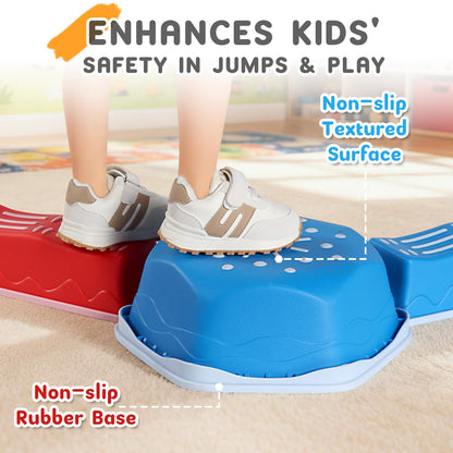 HappyField Balance Beam for Kids 18Pcs Non-Slip Stepping Stones Obstacle Course for Toddlers 3 Years + Indoor Outdoor Balance Board Kids Sensory Montessori Interactive Toys (Green)