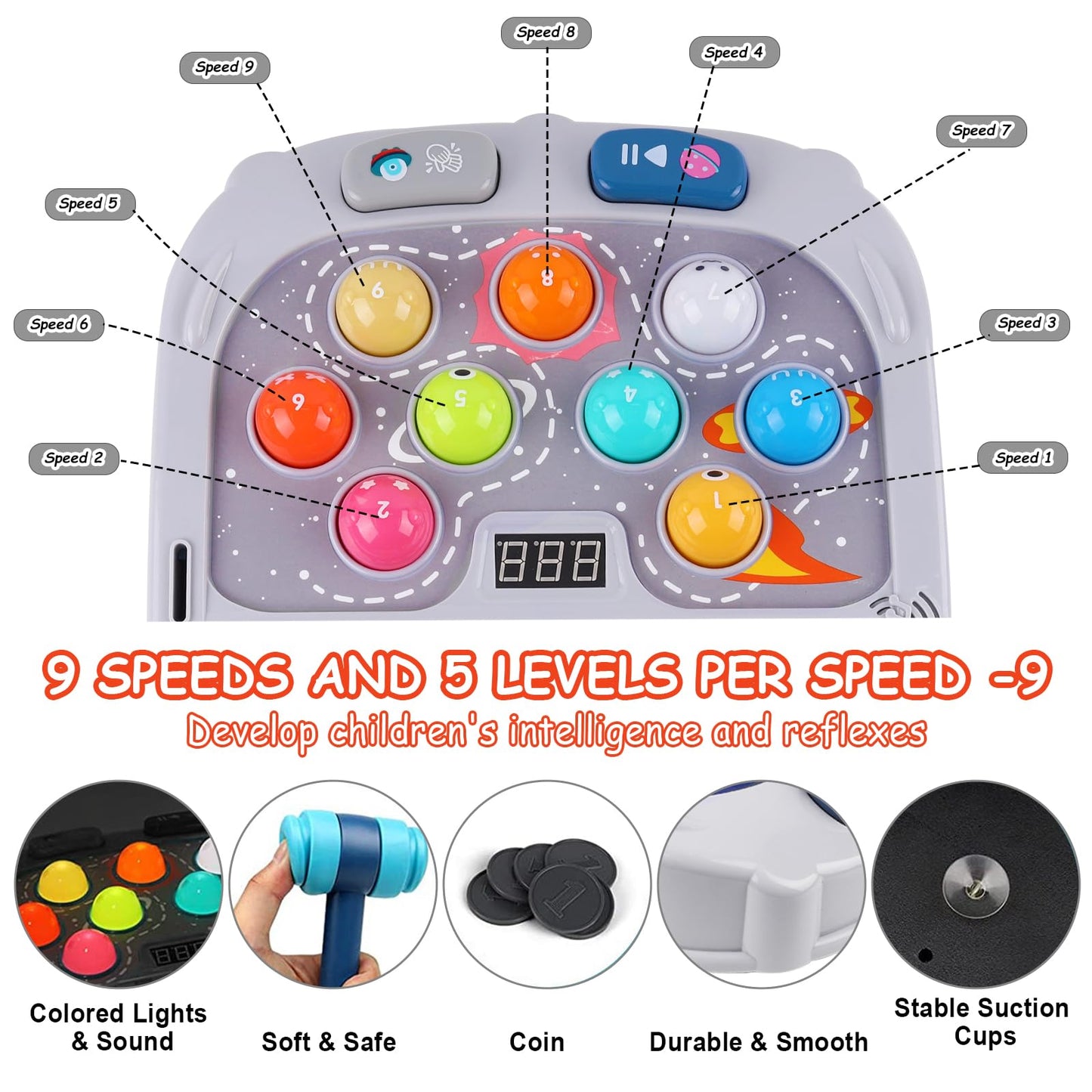 Whack Game Mole for Toddler, Toys for 3-12 Year Old Boys and Girls, Kids Whack Pound Game,Gifts for 3 4 5 6+ Year Old Boys, Interactive Educational Toy with Sound and Light, PK Mode with 2 Hammers
