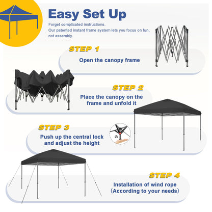 Explore Land 10x10 Pop Up Canopy with One Push Setup Heavy Duty Outdoor Sun Shade Tent for Beach,Camping,Events,Parties(Black)