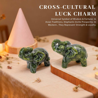 Apengshi Natural Crystal Raw Stone Jade Figurine,Cute Decorative Animal Statue (Running Elephant)