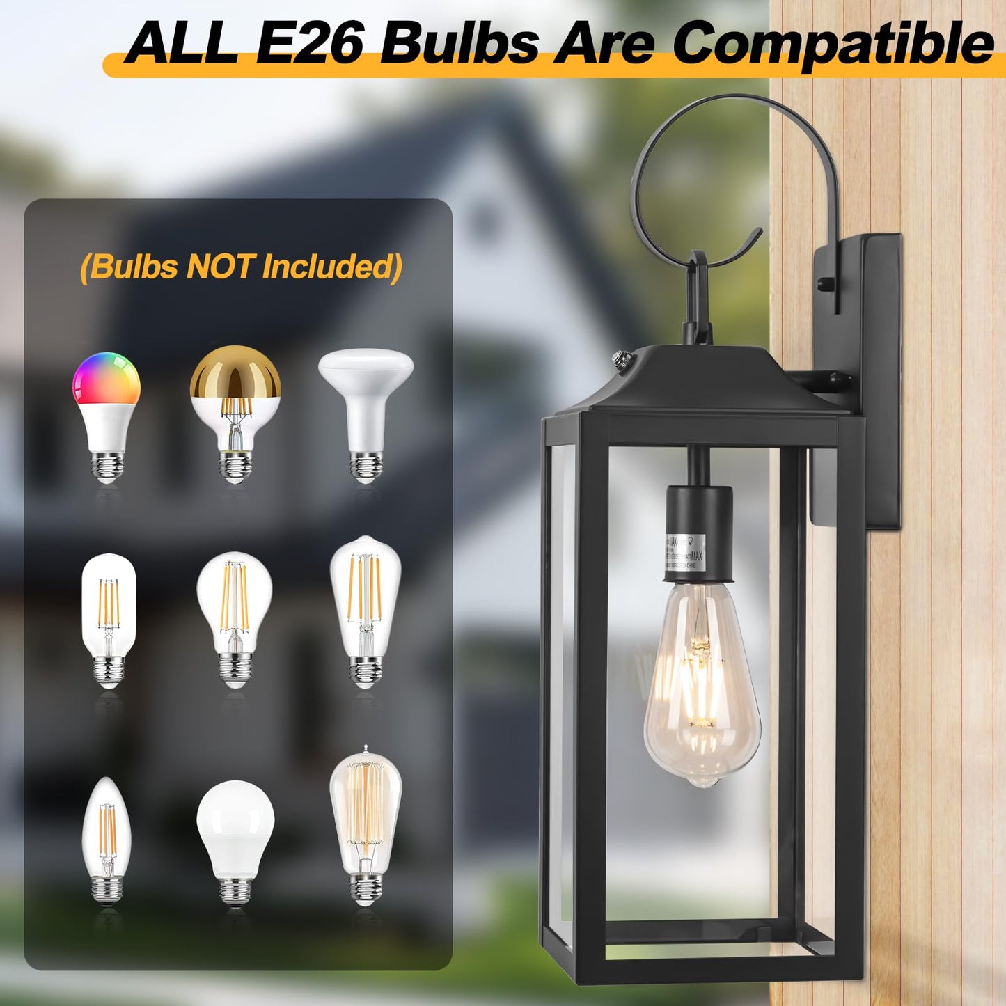 19" Large Dusk to Dawn Outdoor Lighting 2 Pack, Black Sensor Porch Lights Exterior Lighting Fixtures, Modern Wall Lantern Outdoor Wall Lights Waterproof Wall Sconce Lamp for House, Doorway, Garage