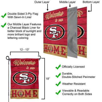San Francisco 49ers Welcome To Our Home Garden Flag and Flagpole Mount