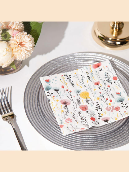 JoyfulArtink Premium Designer Paper Napkins, 3-Ply 6.5 x 6.5-inches Fold Disposable Decorative Lunch Dinner Napkin (01-1.Fresh Bouquet Floral 20-Count, 6.5"x6.5",Luncheon Size)