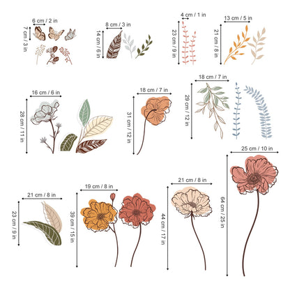 wondever Boho Flower Wall Stickers Wildflower Floral Grass Peel and Stick Wall Art Decals for Living Room Bedroom TV Wall