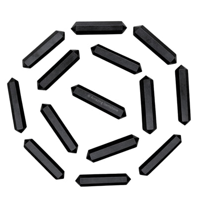 Amazing Gemstone Shungite Crystal Points Bulk Healing Crystals and Stones - Pack of 3 Double Terminated Healing Wand Point Bulk Crystals for Crafts, Crystal Grid, DIY Work