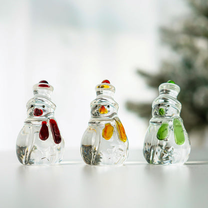 KRISININE Set of 3 Glass Snowman Figurine 1.6''*4.2'' Handmade Snowman Christmas Decorations Indoor for Home Winter Holiday Glass Paperweight Office Table Decor