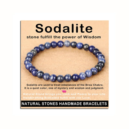 AD Beads Handmade Gemstone Stretch Elastic Bracelet Crystal Healing Reiki Nature's Beauty and Spiritual Essence Unisex (6mm, Blue Sodalite)