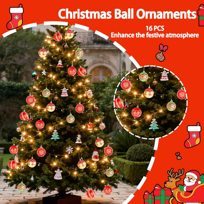 CAVETEE Christmas Ornaments,Glittering Shatterproof Traditional Country Hanging Decor for Xmas Holiday Party Christmas Tree Ornaments Party Decorations (16, Red&Green&Gold)