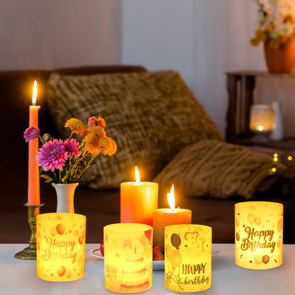 Happy Birthday Table Centerpiece Decorations, 8 Sets Birthday Centerpieces Lantern Boxes & LED Tea Lights, Flameless Votive Candle Holders for Birthday Party, Candle Shade Cover Sleeve for Home Office
