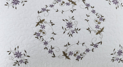 Gwen Embroidered Floral Quilted Bedspread, Lightweight Breathable All Seasons Bedding, King Size, White/Purple