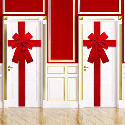 gisgfim 2pcs Christmas Cabinet Door Ribbon Big Red Bow Large Door Lace Christmas Tree Bow Holiday Decorations Christmas Front Door Party Supplies
