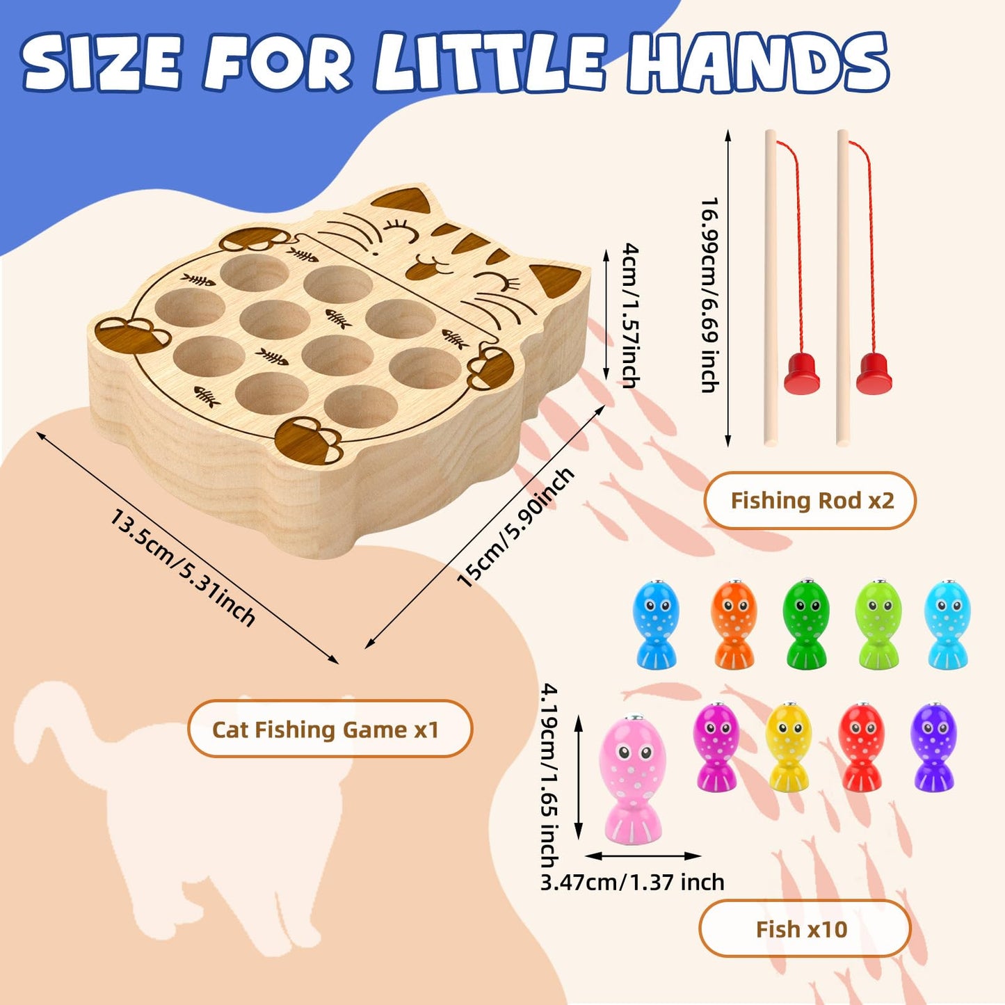 edutree Wooden Magnetic Fishing Game for Toddlers 2-4, Montessori Sensory Busy Board Educational Learning Fine Motor Skills Toys for 2 3 4 Years Old Boys Girls