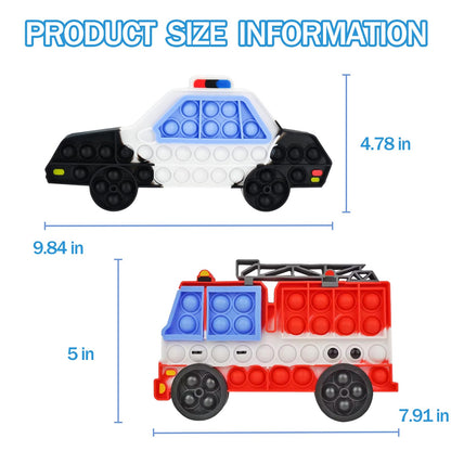 2 Packs Fidget Sensory Toys,Kids Boy Police Car Fire Truck Vehicle Toy,Detachable and Assembled Puzzle Fidgets,Stress Relief Autism Push Bubble Poppers,Travel Birthday Gifts for Toddlers Teens