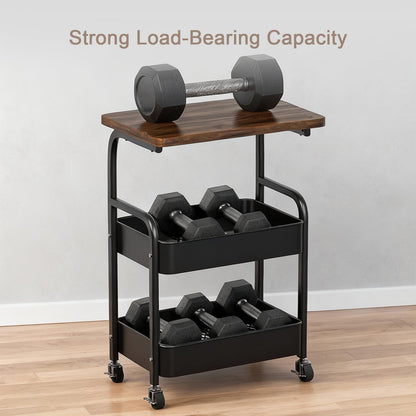 ULIKEUS Rolling Cart with Wooden Tabletop 3-Tier Metal Utility Rolling Cart Storage Organizer with Lockable Wheels for Kitchen, Office, Bedroom