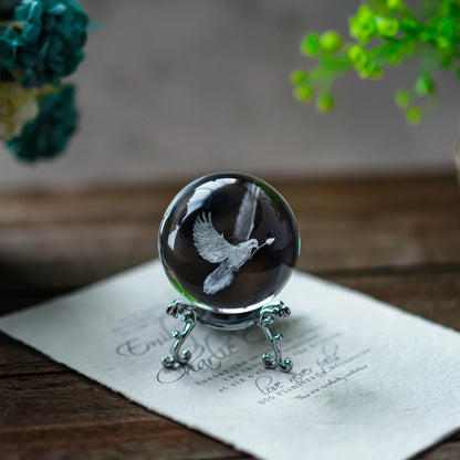 ZEERSHEE 60mm 3D Peace Dove Crystal Ball Figurine with Stand Glass Pigeon Ornament Decor for Home Table