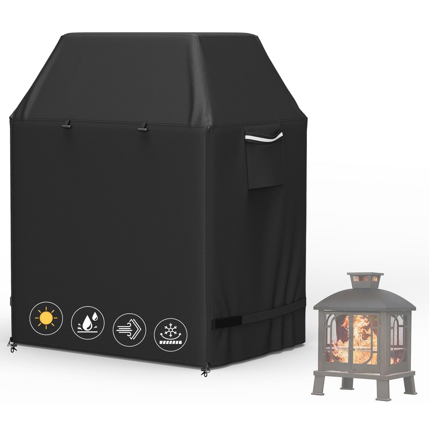 COSHNIBI Outdoor Fireplace Cover,Heavy Duty Waterproof Square Chimineas Fireplace Covers,Cover for Panovue Chiminea Fire Pits,32”L x 24”W x 45”H,Black