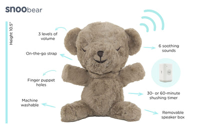SNOObear White Noise Machine - Cry-Activated Plush Baby Sleep Soother - Cocoa Plush